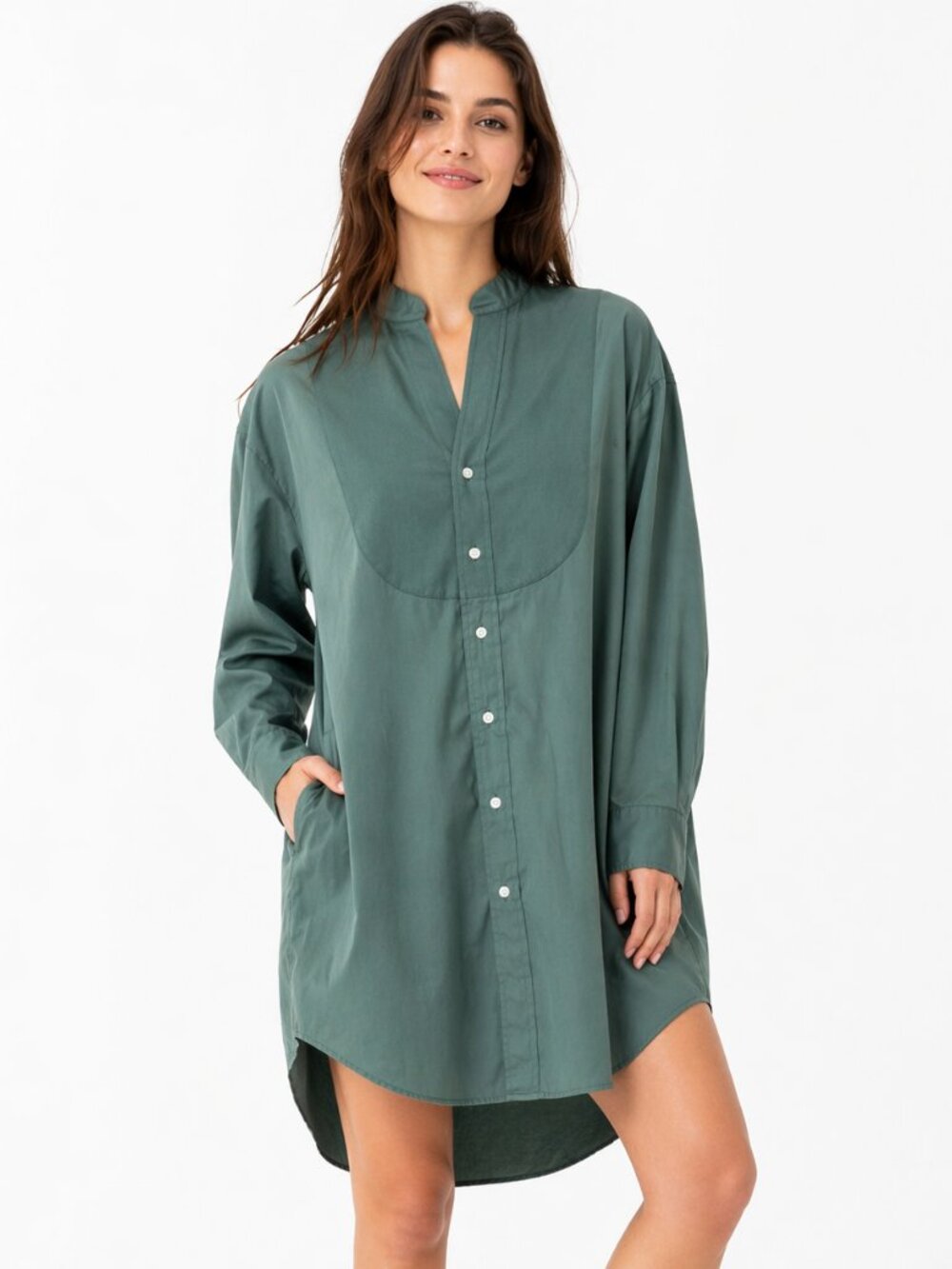 Frank & Eileen Tori Shirt Dress Green XS Italian Cotton Oversized Button Front